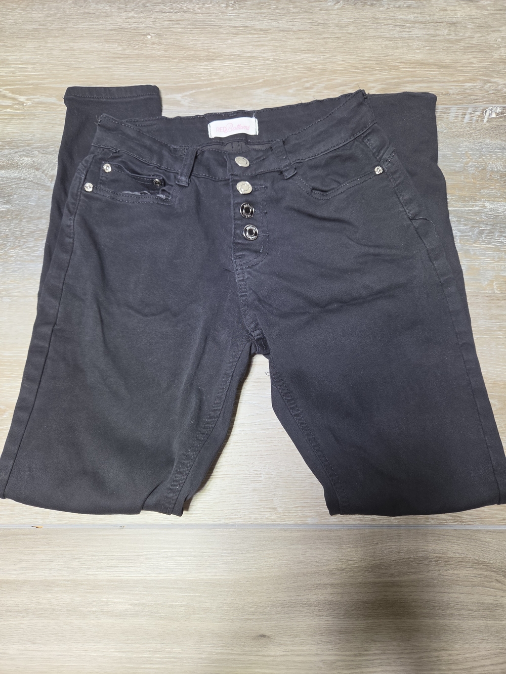 Red Bottoms Jeans Women's 5/27 Black Skinny Button Fly Stretch